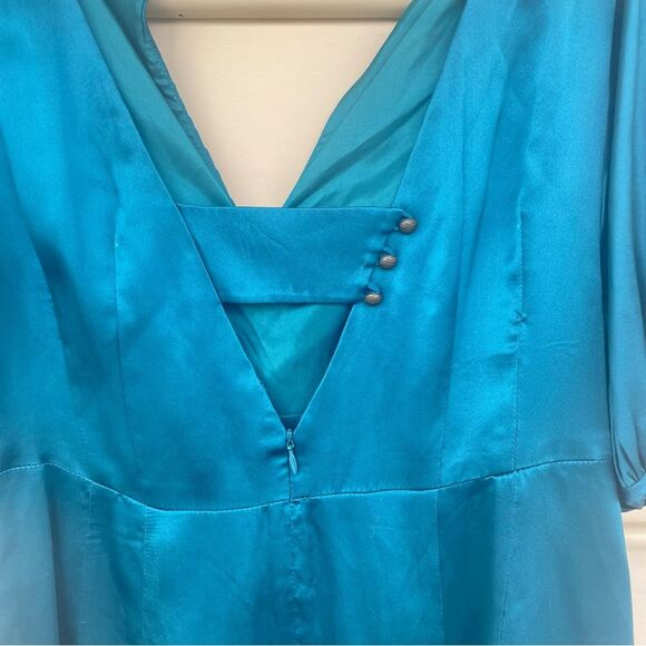 Nanette Lepore Darjeeling Teal Bronze Beaded Embellished Boho Silk Dress Size 12 - Picture 9 of 15